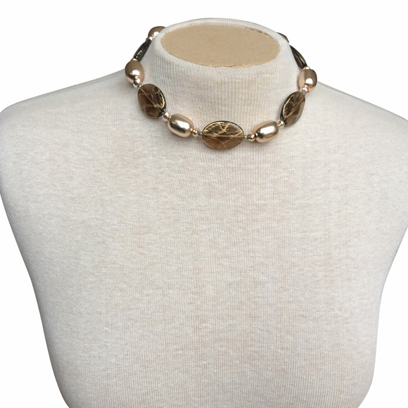 Champagne Silvery Gold Beaded Choker Necklace - Picture 2 of 3